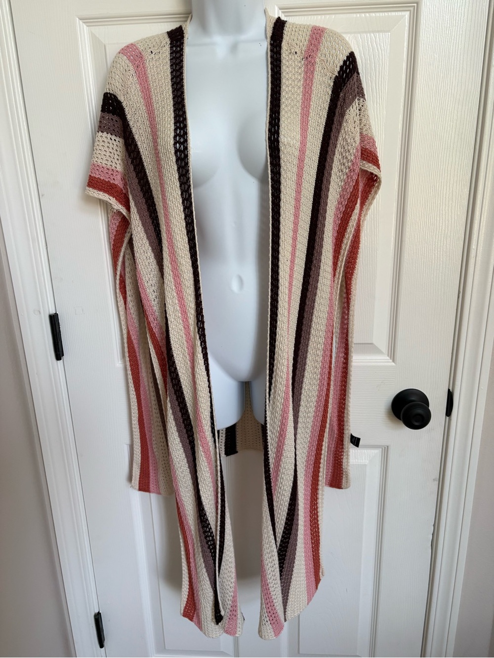 House of Harlow 1960 Cream Pink Brown Striped Open Shawl/Duster